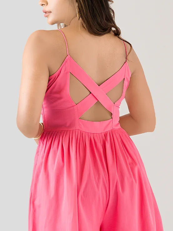 Strappy Criss-cross Jumpsuit - Hot Pink