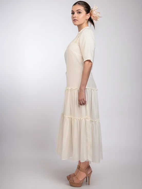 Embroidered Tiered Dress - White