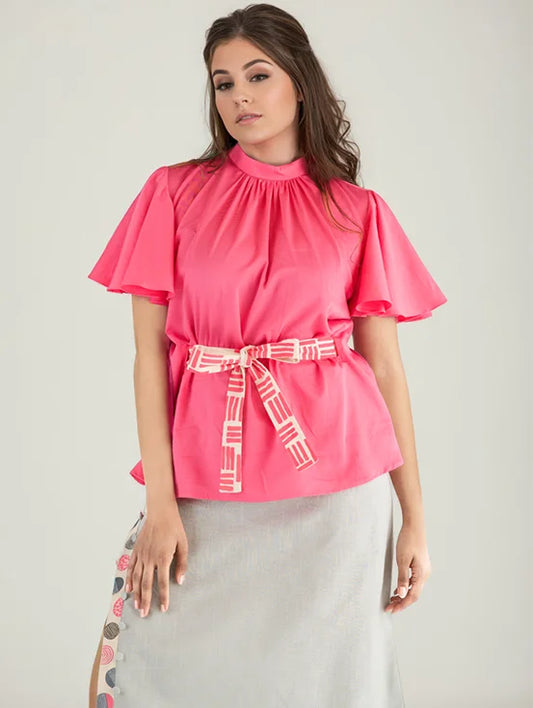 Top with Optional Hand Painted Tie-up - Hot Pink