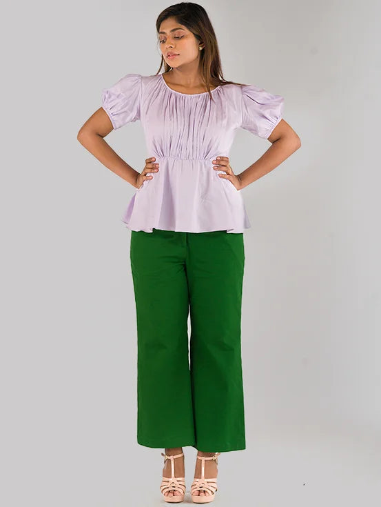 Ruched Peplum Top with Puff Sleeves - Lilac